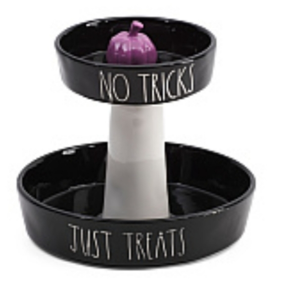 Rae Dunn Happy Halloween No Tricks Just Treats Snack double Tray server bowl - Picture 6 of 6